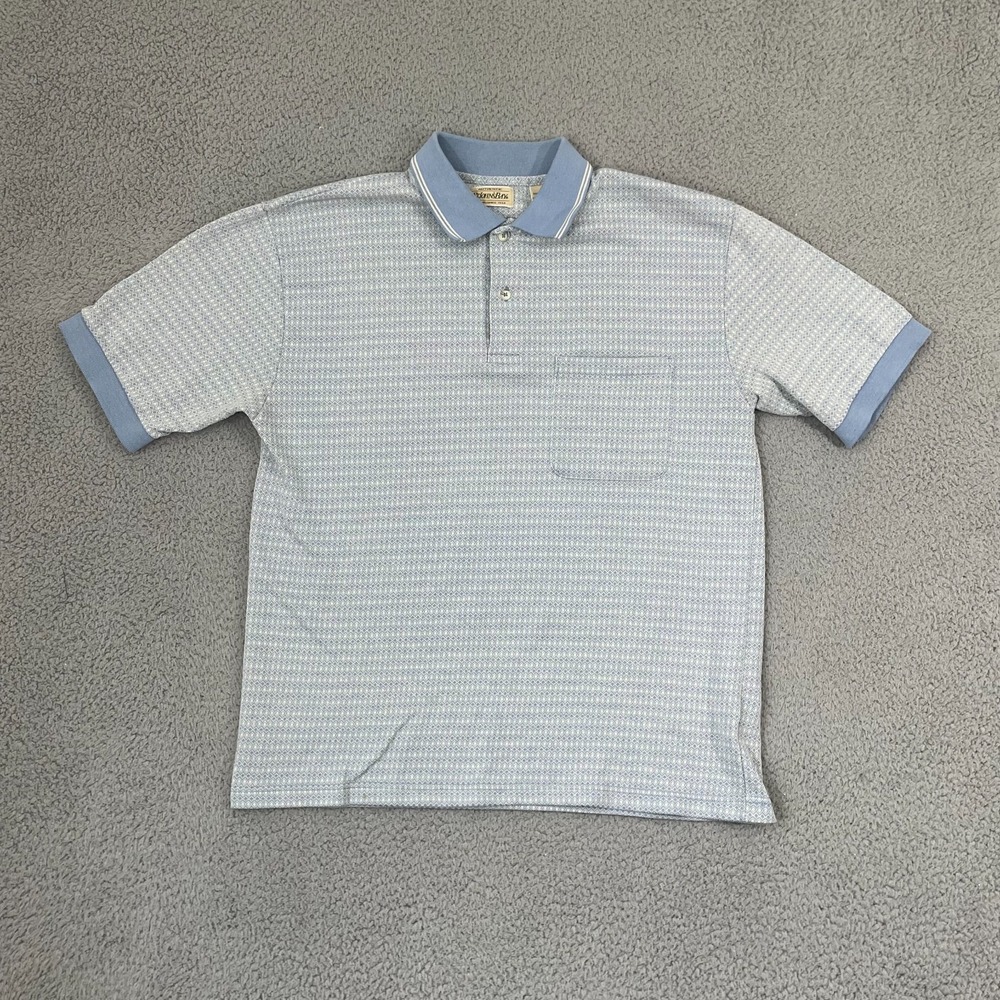 Vintage St Johns Bay Polo Men L Blue Knit Retro 90s Short Sleeve Shirt